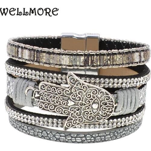 WELLMORE summer leather bracelet gray magnet charm bracelets Bohemian bracelets for women
