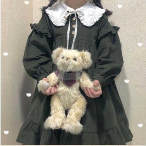 Japanese Girl Cute Ruffle Collar Puff Sleeve Student Dress Princess tea party sweet lolita dress vintage bowknot cute cosplay