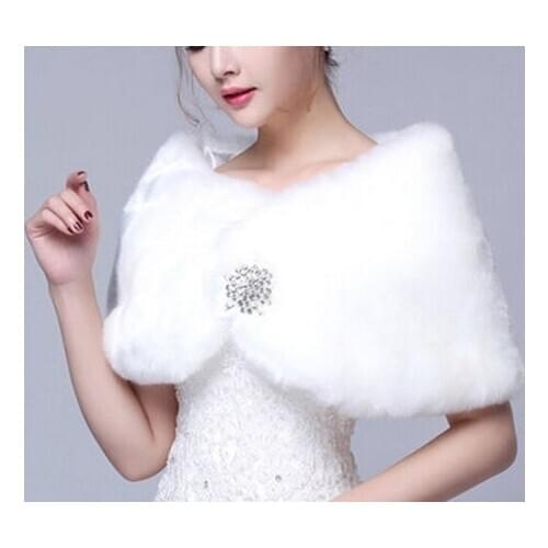 Ivory/white Women Bridal Wedding Prom Party Faux Fur Shawl Rhinestones Wrap Stole Cape Jacket Bolero