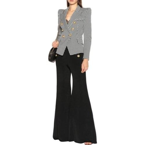 2 Piece Houndstooth Women Suits Modern Design Custom Made Girl Suits Double Breasted Formal Lady Office Suits Large Pant