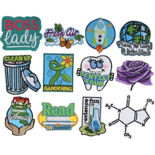 Tooth Butterfly Flower Earth Floral Badges Embroidery Applique Iron on Rocket Stripe Clothes Stickers Clothing Sewing Supplies