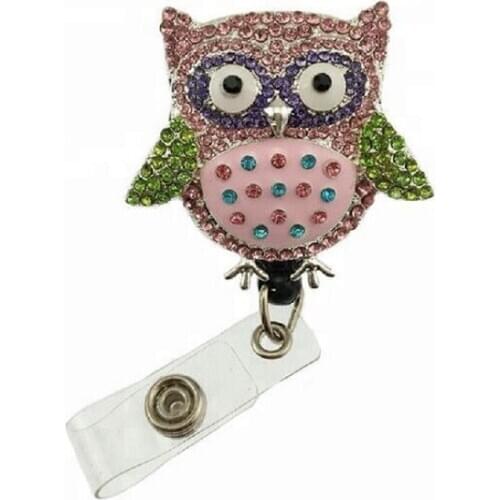 10 pcs Exquisite Owl Rhinestone Crystal Retractable Reel/ID Badge Name Holder