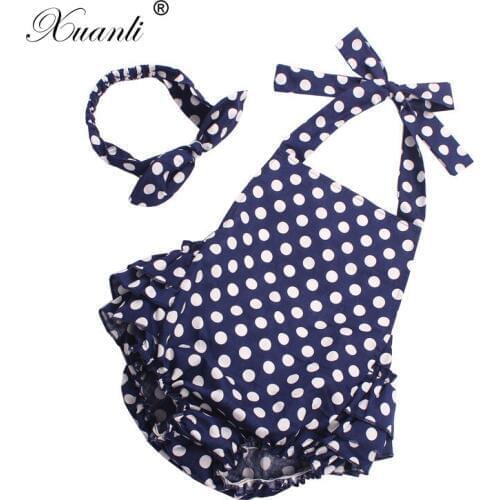 Baby Girl Clothes Cute round dot pattern Ruffled Romper & Headband 2pcs Toddler Newborn Outfits Set 0-3 years Age