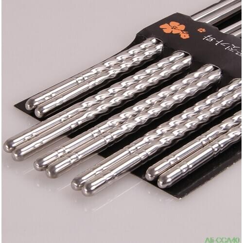 2018 New Fashion Chinese ChopSticks 3 Types Round/square/spiral Stainless Steel Chopsticks 5 Pairs High Quality 22.5*10.5cm
