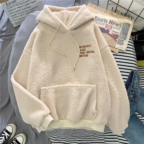 AECU Autumn Winter Thick Warm Coat Velvet Cashmere Women Hoody Sweatshirt Pullover Casual Tops Lady Loose Long Sleeve Hoodies