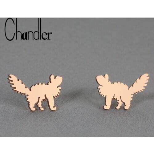 Chandler Stainless Steel Gold Color Silver Plated Cute Breed Cat Stud Earring For Girls Bridesmaid Gift Pet Fashion Jewelry