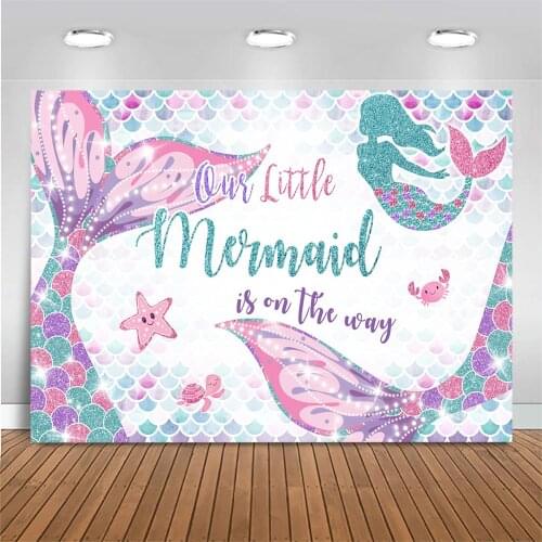 Mocsicka Mermaid Princess Baby Shower Backdrop Photography Photocall Under The Sea Glitter Mermaid Photo Background Photo Studio