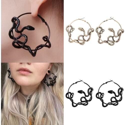 Gothic Animal Black Snake Earrings Twining Snake Hoop Earrings Statement Retro Vintage Punk Jewelry for Women Men