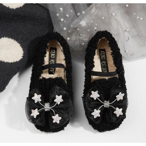 Cotton Shoes for Girls Kids Princess Shoes Soft Bottom Winter Children Plus Velve Casual Shoe Keep Warm Loafers SJD063