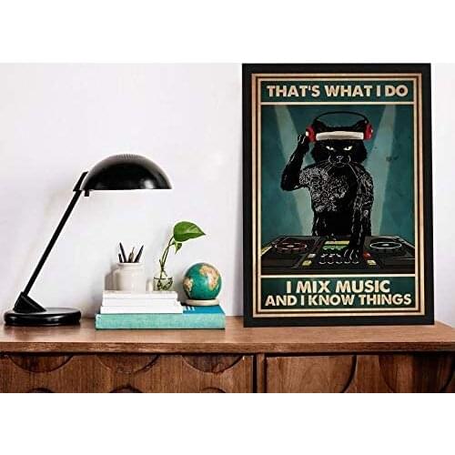 Pozino Customized Metal Sign for Outdoors Thats What I Do I Mix Music and I Know Things Metal Sign Tattoo Black Cat Art Print