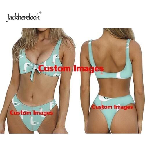 Jackherelook New Arrival Bow-knot Bikinis Set Custom Your Images/Photo/Logo Print Women Sexy Beach Swimwear Halter Bathing Suit