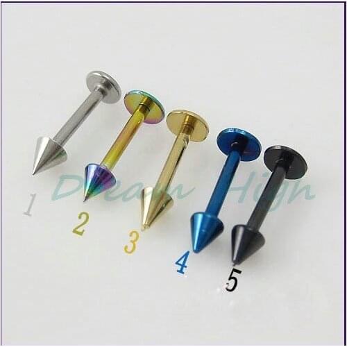 Lip Ring Plated Titanium Labret Piercing Bar Cone 316L Surgical Steel Body Piercing Jewelry 100pcs/lot Mixed Color