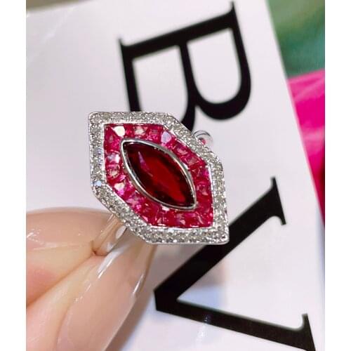 LR Ruby Ring Fine Jewelry Solid 18K Gold Nature Red Ruby 1.04ct Diamonds Rings for Women Fine Presents