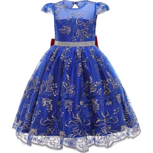 Summer 2021 New Dresses Baby Girls Birthday Party Dress Flower Girls Wedding Costume Bow Lace Tutu Gown Ball Red 2 to 10 Years