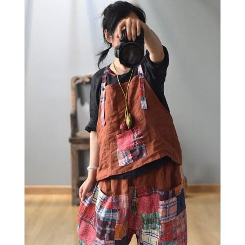 Women Patchwork Ramie Camis Ladies Loose Spliced Tanktops Female Sleeveless Ramie Tops 2020 Summer