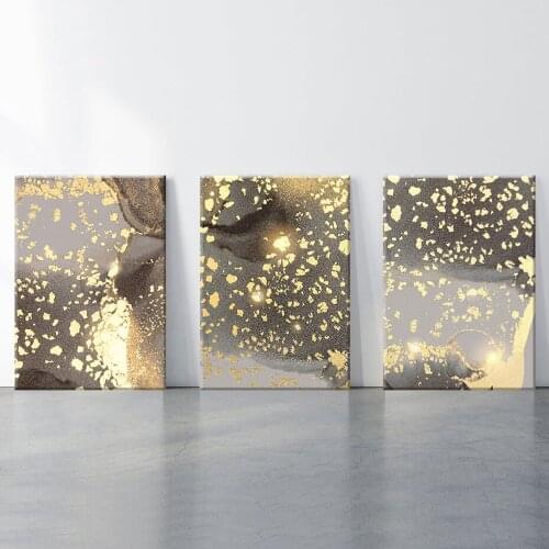 Sprinkle Gold Gray Marble Wall Art Canvas Painting Modern Luxurious Posters Print Splash Ink Painting for Living Room Hoom Decor