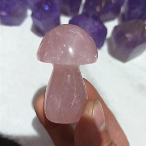 Natural pink rose quartz hand-carved mushroom skull crystal reiki healing home decoration