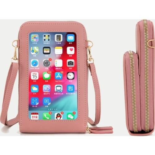 New Arrival Multifunctional Transparent Touchable Phone Bag Purse Small PU Leather Shoulder Bag Crossbody Messenger Handbag