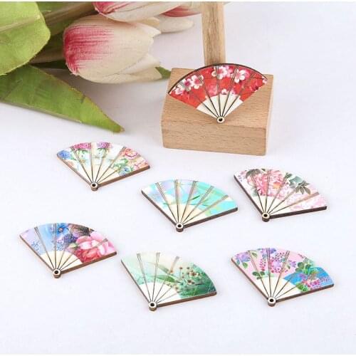 New style 40pcs/lot color pattern print geometry fan shape wood beads diy jewelry earring/garment accessory