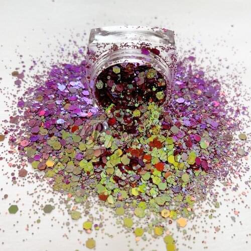 PrettyG 1 Box Colors Shift Chunky Mix Shape Glitter for Resin DIY Making Art Craft Nail Makeup Decoration