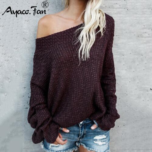 Plus Size 5XL New Loose Warm Batwing Sweaters 2019 Autumn Winter Sexy Off Shoulder Knitted Pull Elasticity Soft Female Pullovers