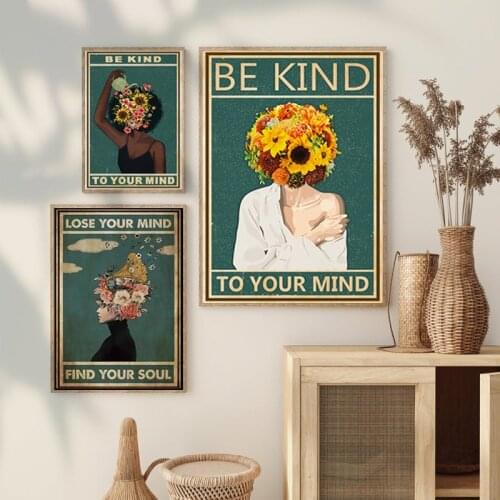 Retro Poster Lose Your Mind Find Your Soul Inspirational Quote Art Prints Abstract Girls Canvas Painting Vintage Wall Decor