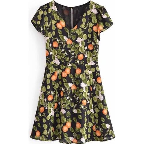 Sexy Dresses for Women Vintage Foloral Print Deep V-neck Waist Dress Short Skirt Dresses New
