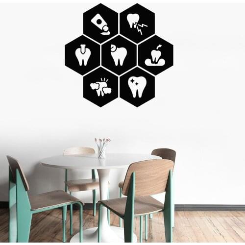 Dentist Clinic Honeycomb Mural Tooth Wall Decal Healthy Toothpaste Dental Care Interior Decor Vinyl Window Sticker