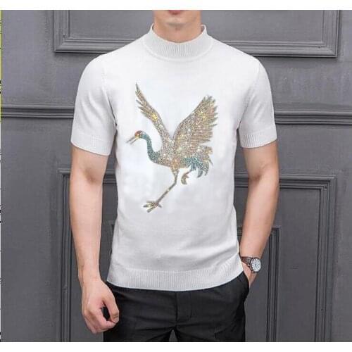 Rhinestones Cashmere Warm Soft High Quality Fashion Man Knitted Pullover Winter O-Neck Short Sleeve Men Sweater