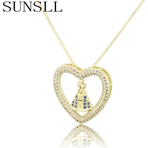 SUNSLL New gold copper necklace Cubic Zirconia Religious Necklace for women Fashion party unique jewelry pendant necklace gifts
