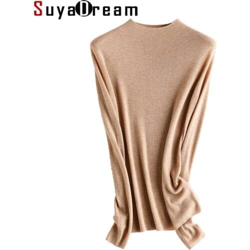 SuyaDream Women Cashmere Sweaters 2021 Winter 33%Cashmere Blend Mock Neck Comfortable Pullovers 2021 Autumn Top