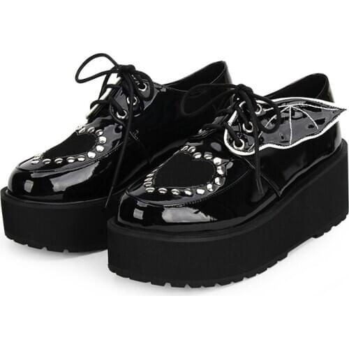 Gothic Lolita Shoes Dark Loli Spring/autumn New Devil Wings Rivet Platform Cos Lolita Shoes Thick Bottom Black/pink Gothic Women