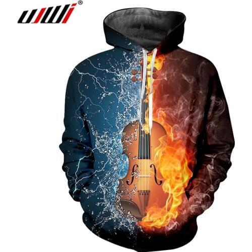 UJWI Flame Violin Men 2019 New Streetwear Hoodies Casual Brand Clothing 3D Printed Man Hip Hop Pullover Wholesale
