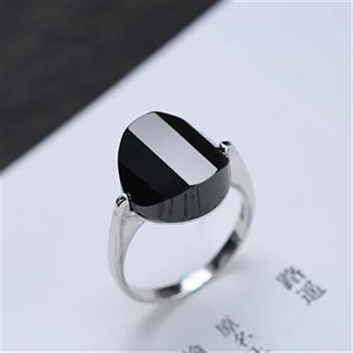 Unique creative original handwork attending the cocktail party ring black agate fashion trend exquisite female silver jewelry