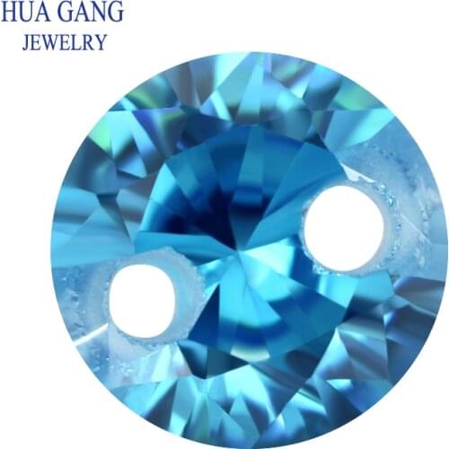 Doubles Hole Sea Blue Cubic Zirconia Round Shape CZ Stone Brilliant Cut Synthetic CZ 4~12mm For DIY Jewelry Making Beads