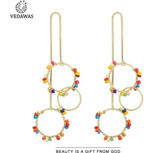 Vedawas Summer Double Round Hanging Drop Earrings for Women Ethnic Special Beaded Statement Earrings Dropshipping Wholesale Gift