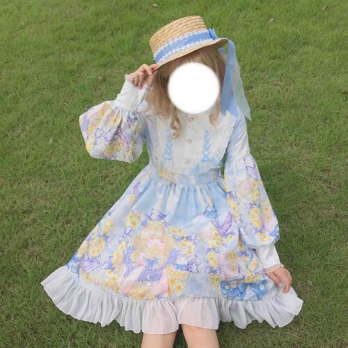 Japanese Lolita Dress Daisy Girl Long Sleeve Op Dress Japanese Small Fresh sweet dress