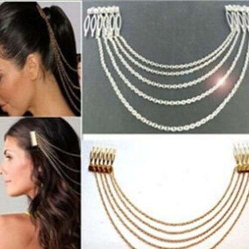 Punk cute hair ornament color gold Metal tassel women hair accessories