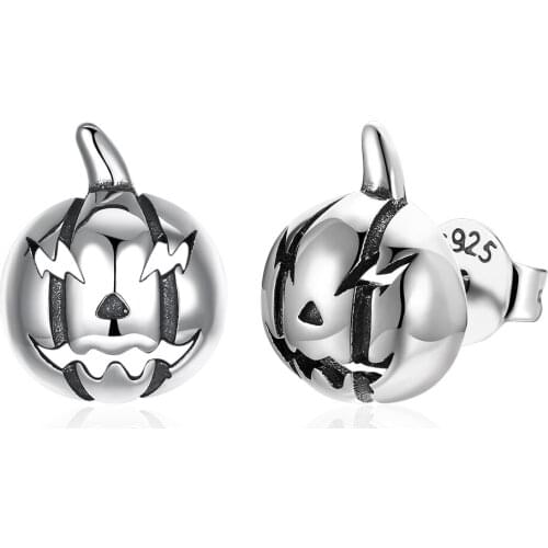 SILVERHOO Stud Earrings For Women 925 Sterling Silver Personality Vintage Pumpkin Head Cute Earrings Female Halloween Jewelry