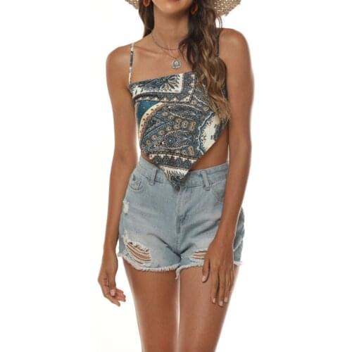 Female Vest, Floral Print Sleeveless Spaghetti Strap Tops Backless Blouse for Summer, Red/Blue/Khaki, S/M/L