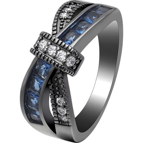 Blue Cross Ring for Women White Black Gold Filled Jewelry Vintage Purple Red Green Engagement Rings Birthstone Gift