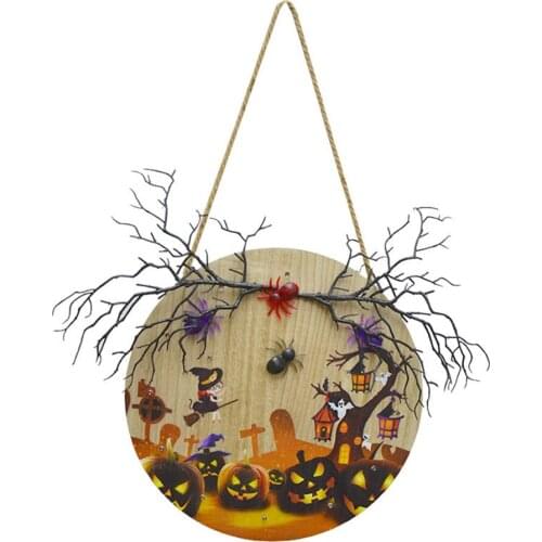 Sign Halloween Decoration Hanging Farmhouse Porch Wall Signs Holiday Supplies 30cm Diameter Door With LED Light Decorations