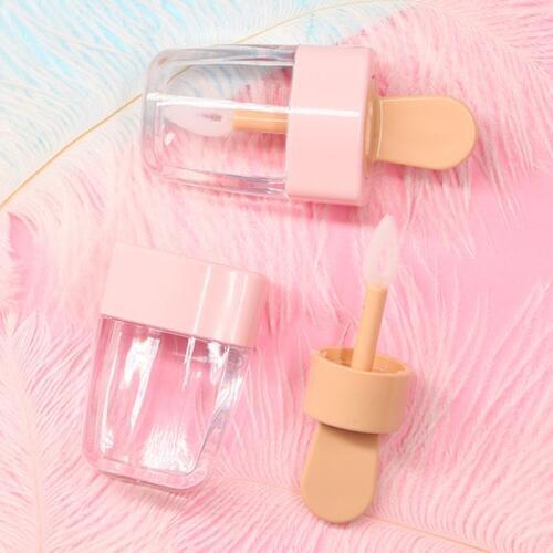2pcs Sweet Ice Cream Shape Mini Lip Gloss Tube Empty Lip Balm Container With Pink Lid Rubber Inserts Lipstick Sample Dispenser