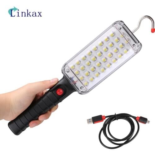 34 LEDS Work Light USB Rechargeable Flashlight with Magnetic Hook Light for Outdoor Camping Light Torch Built in Battery