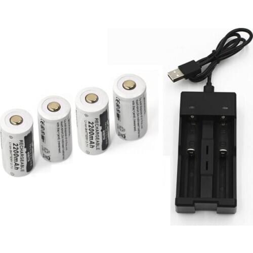 4pcs 3.7v 2200mAh CR123A rechargeable lithium battery+1pcs dedicated charger18650 16340 camera