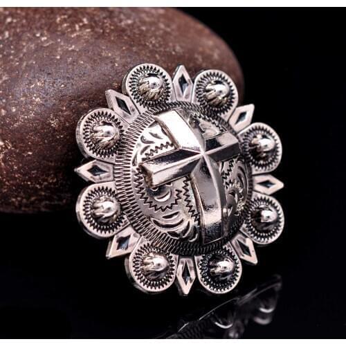 6X Heavy Duty Silver Two-Tone Cross Berry Flower LEATHERCRAFT Western Saddles Headstall Tack CONCHOS Screwback 1-1/2"