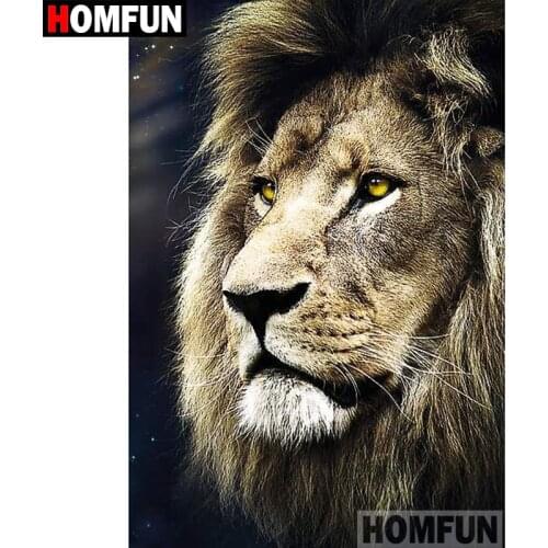 HOMFUN 5D DIY Diamond Painting Full Square/Round Drill "Animal lion" 3D Embroidery Cross Stitch gift Home Decor A03901
