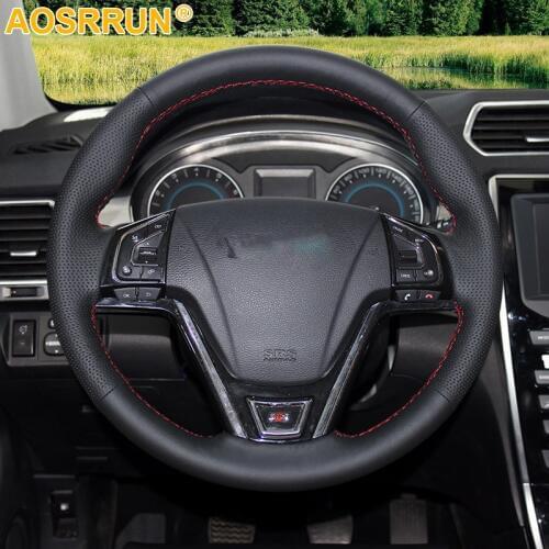 AOSRRUN Leather Hand-stitched Car Steering Wheel Covers For Great Wall Haval Hover H2 H7 2014 2015 2016 2017 2018