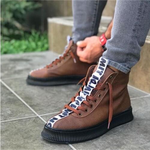 BA0094 No Limits Laced Tan Black High Base White Stripe Casual Male Sports Half Ankle Boot
