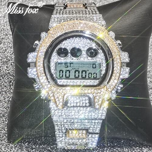 Hip Hop MISSFOX Top Brand Luxury Automatic Date Men Digital Wrist Watch Multi-Function AAA Iced Out Chronograph Jewelry Clocks